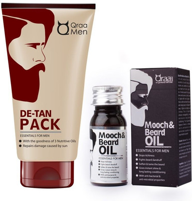 

Qraa Men D-Tan Pack for Men 120gm + Mooch & Beard Oil 30ml(Set of 2)
