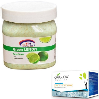 

Pink Root GREEN LEMON SCRUB 500GM WITH OXYGLOW OXY BLEACH 50GM(Set of 2)