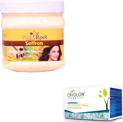Pink Root SAFRON CREAM 500GM WITH OXYGLOW OXY BLEACH 50GM(Set of 2)