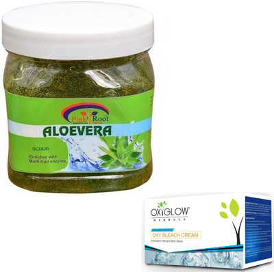 

Pink Root ALOEVERA GEL SCRUB 500GM WITH OXYGLOW OXY BLEACH 50GM(Set of 2)