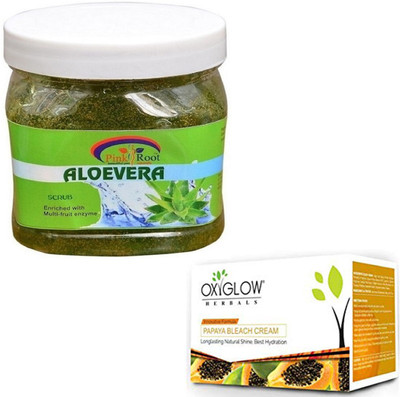 Pink Root ALOEVERA GEL SCRUB 500GM WITH OXYGLOW PAPAYA PAPAYA 50GM(Set of 2)
