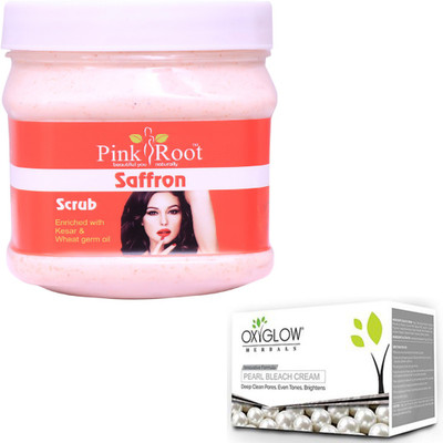 

Pink Root SAFRON SCRUB 500GM WITH OXYGLOW PEARL BLEACH 50GM(Set of 2)