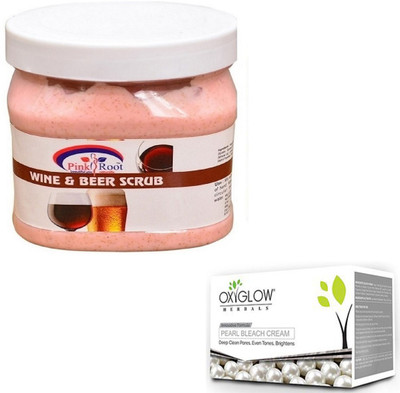 

Pink Root WINE & BEER SCRUB 500GM WITH OXYGLOW PEARL BLEACH 50GM(Set of 2)
