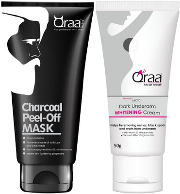 

Qraa Lacto Underarm Black spot Treatment cream 50gm+Charcoal Peel Off mask 50gm(Set of 2)