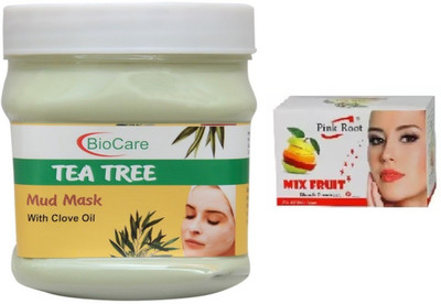 

Pink Root MIX FRUIT BLEACH 43G WITH BIOCARE TEA TREE MUD MASK 500G(Set of 2)