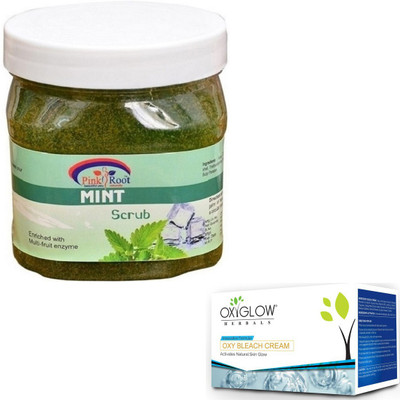 

Pink Root MINT SCRUB 500GM WITH OXYGLOW OXY BLEACH 50GM(Set of 2)