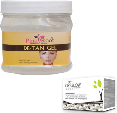 

Pink Root DE-TAN GEL 500GM WITH OXYGLOW PEARL BLEACH 50GM(Set of 2)