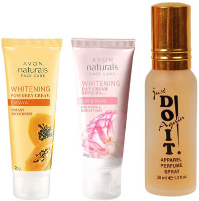 

Avon Anew Rose and pearl Naturals face care whitening day cream SPF 15 \ PA ++ 20 g and one papaya whitening powdery cream 20g with one do it perfume 30 ml(Set of 3)