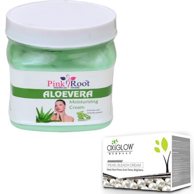 

Pink Root ALOEVERA CREAM 500GM WITH OXYGLOW PEARL BLEACH 50GM(Set of 2)