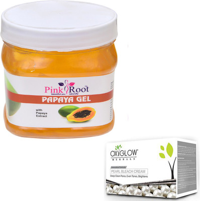 

Pink Root PAPAYA GEL 500GM WITH OXYGLOW PEARL BLEACH 50GM(Set of 2)