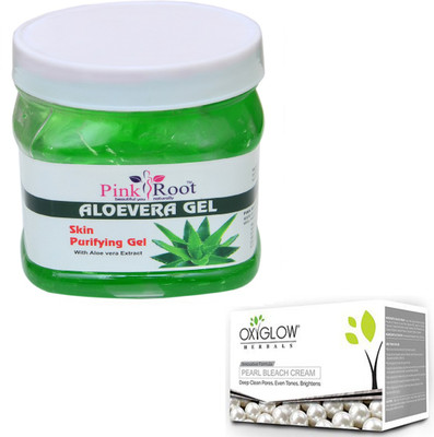 

Pink Root ALOEVERA GEL 500GM WITH OXYGLOW PEARL BLEACH 50GM(Set of 2)