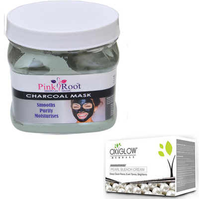 

Pink Root CHARCOAL MASK 500GM WITH OXYGLOW PEARL BLEACH 50GM(Set of 2)