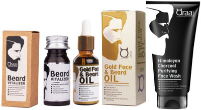 

QRAA BEARD VITALIZER 30ML + GOLD FACE AND BEARD OIL 30ML + HIMALAYAN CHARCOAL PURIFYING FACE WASH 100GM(Set of 3)