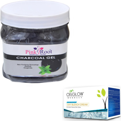 

Pink Root CHARCOAL GEL 500GM WITH OXYGLOW OXY BLEACH 50GM(Set of 2)