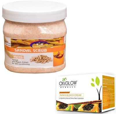 

Pink Root SANDAL SCRUB 500GM WITH OXYGLOW PAPAYA PAPAYA 50GM(Set of 2)