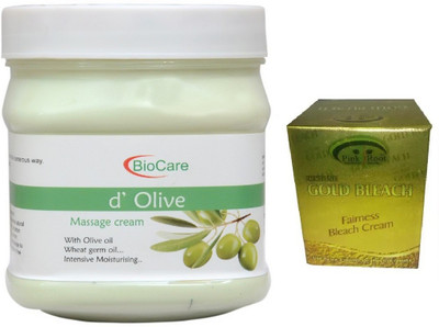 

Pink Root GOLD BLEACH 43G WITH BIOCARE D'OLIVE MASSAGE CREAM 500G(Set of 2)