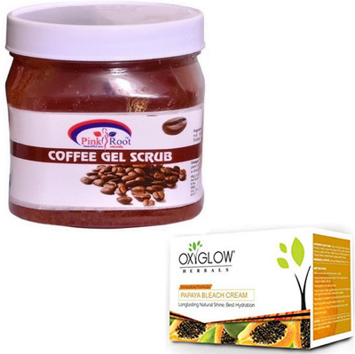 

Pink Root COFFEE GEL SCRUB 500GM WITH OXYGLOW PAPAYA PAPAYA 50GM(Set of 2)