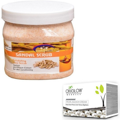 

Pink Root SANDAL SCRUB 500GM WITH OXYGLOW PEARL BLEACH 50GM(Set of 2)