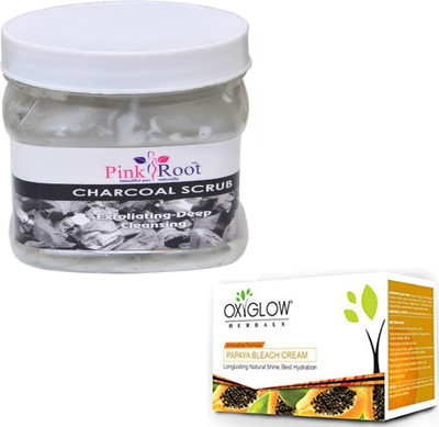 

Pink Root CHARCOAL SCRUB 500GM WITH OXYGLOW PAPAYA PAPAYA 50GM(Set of 2)