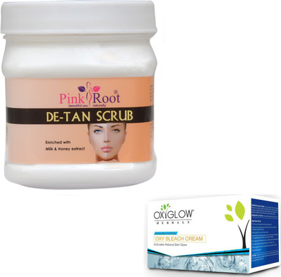 

Pink Root DE-TAN SCRUB 500GM WITH OXYGLOW OXY BLEACH 50GM(Set of 2)
