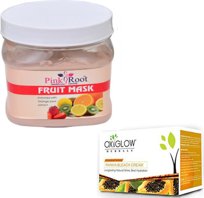 

Pink Root FRUIT MASK 500GM WITH OXYGLOW PAPAYA PAPAYA 50GM(Set of 2)