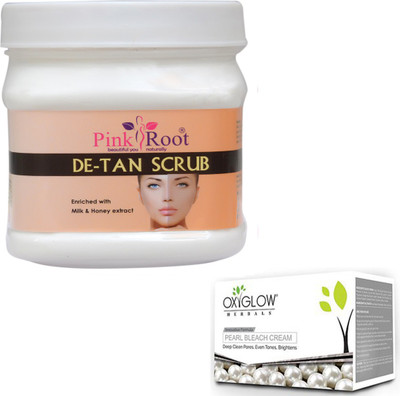 

Pink Root DE-TAN SCRUB 500GM WITH OXYGLOW PEARL BLEACH 50GM(Set of 2)