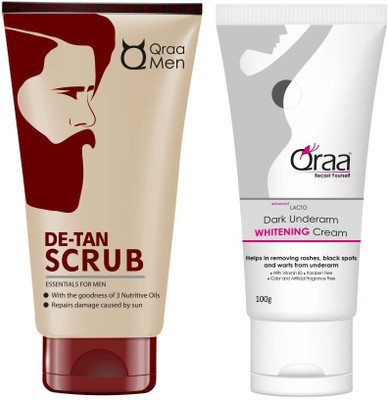 

Qraa De Tan scrub 100gm + Lacto Underarm Black spot Treatment cream 100gm(Set of 2)