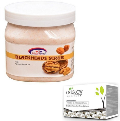 

Pink Root BLACKHEADS SCRUB 500GM WITH OXYGLOW PEARL BLEACH 50GM(Set of 2)