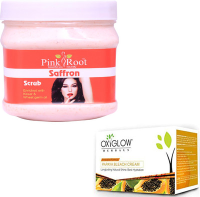 

Pink Root SAFRON SCRUB 500GM WITH OXYGLOW PAPAYA PAPAYA 50GM(Set of 2)