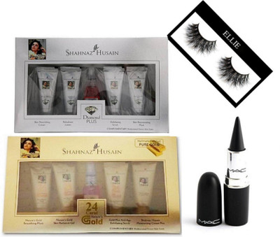

ELLIE Eyelashes,Shahnaz Husain Dimond Facial KIt & Shahnaz Husain Gold Facial KIt, Stick kajal(Set of 4)