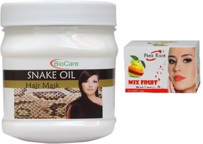 

Pink Root MIX FRUIT BLEACH 43G WITH BIOCARE SNAKE OIL HAIR MASK 500G(Set of 2)