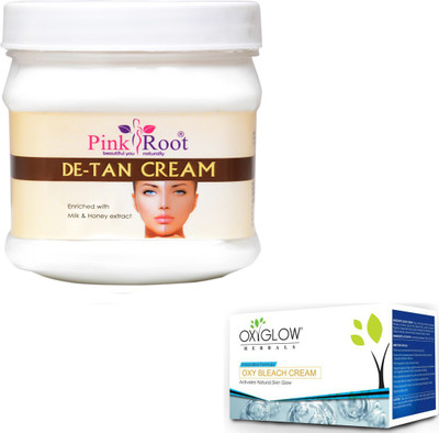 

Pink Root DE-TAN CREAM 500GM WITH OXYGLOW OXY BLEACH 50GM(Set of 2)