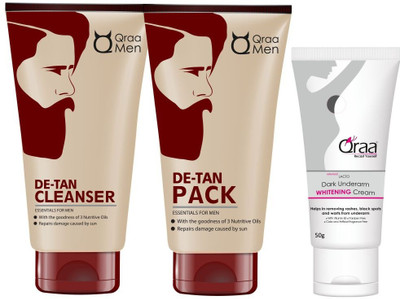 

Qraa De Tan pack 120gm+De Tan Cleanser 100gm+Lacto Underarm Black spot Treatment cream 50gm(Set of 3)