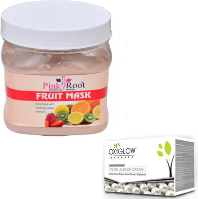 

Pink Root FRUIT MASK 500GM WITH OXYGLOW PEARL BLEACH 50GM(Set of 2)