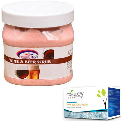 

Pink Root WINE & BEER SCRUB 500GM WITH OXYGLOW OXY BLEACH 50GM(Set of 2)