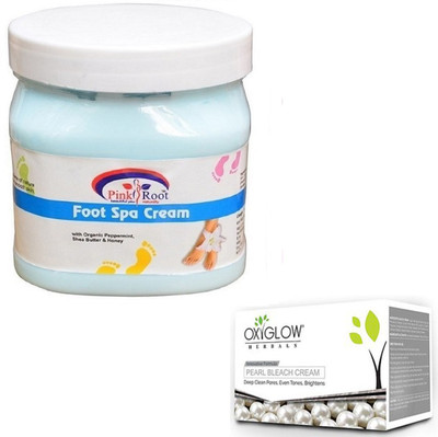 

Pink Root FOOT SPA CREAM 500GM WITH OXYGLOW PEARL BLEACH 50GM(Set of 2)
