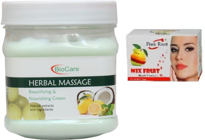 

Pink Root MIX FRUIT BLEACH 43G WITH BIOCARE HERBAL MASSAGE CREAM 500G(Set of 2)