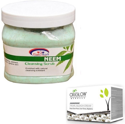 

Pink Root NEEM SCRUB 500GM WITH OXYGLOW PEARL BLEACH 50GM(Set of 2)