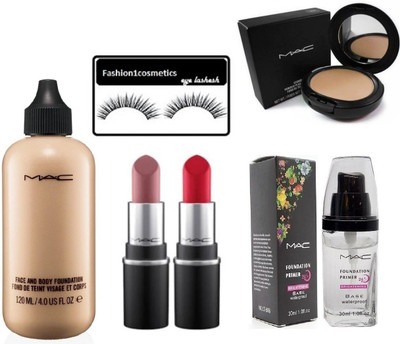 

FASHION1COSMETICS Combo kit of face foundation primer,studio face and body foundation,compact,lipstick with eyelashes(Set of 6)