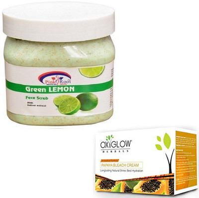 

Pink Root GREEN LEMON SCRUB 500GM WITH OXYGLOW PAPAYA PAPAYA 50GM(Set of 2)