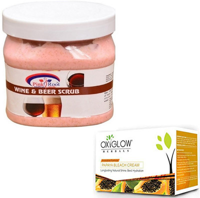 

Pink Root WINE & BEER SCRUB 500GM WITH OXYGLOW PAPAYA PAPAYA 50GM(Set of 2)