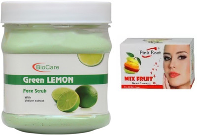

Pink Root MIX FRUIT BLEACH 43G WITH BIOCARE GREEN LEMON FACE SCRUB 500G(Set of 2)