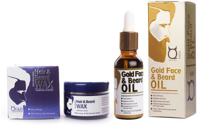 

Qraa MEN NOURISHING STYLING HAIR & BEARD WAX(BLUE) 100gm + GOLD FACE AND BEARD OIL 30ml(Set of 2)