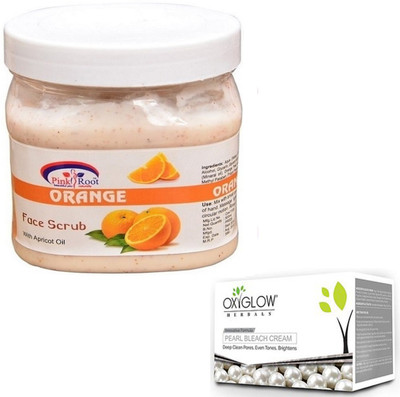 

Pink Root ORANGE SCRUB 500GM WITH OXYGLOW PEARL BLEACH 50GM(Set of 2)