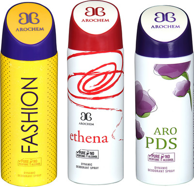 

AROCHEM FASHION , ETHENA AND ARO PDS DYNAMIC PURE ORIGINAL Deodorant Spray - For Men & Women(200 ml, Pack of 3)