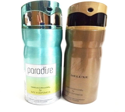 

PARFUMDELUXE MY DELUXE AND PARADISE Deodorant Spray - For Women(400 ml, Pack of 2)