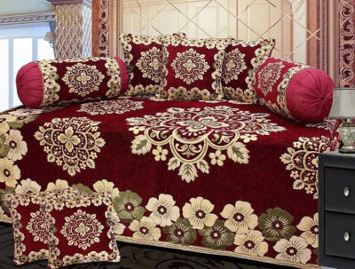 moninfinity Chenille Floral Diwan Set(Maroon)