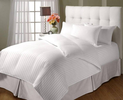 Jaipurlinen Cotton King Flat 300 TC Striped Bedsheet(Pack of 1, White)