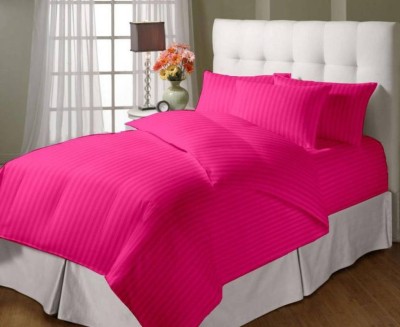 Jaipurlinen 300 TC Cotton Single Striped Flat Bedsheet(Pack of 1, Pink)