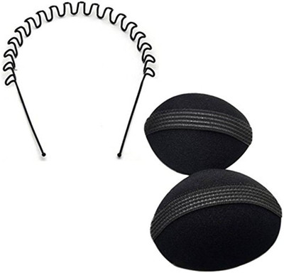 

GadinFashion Set of Puff Bumpits and ZigZag Wave Band Hair Accessory Set (Black) Hair Accessory Set(Black)